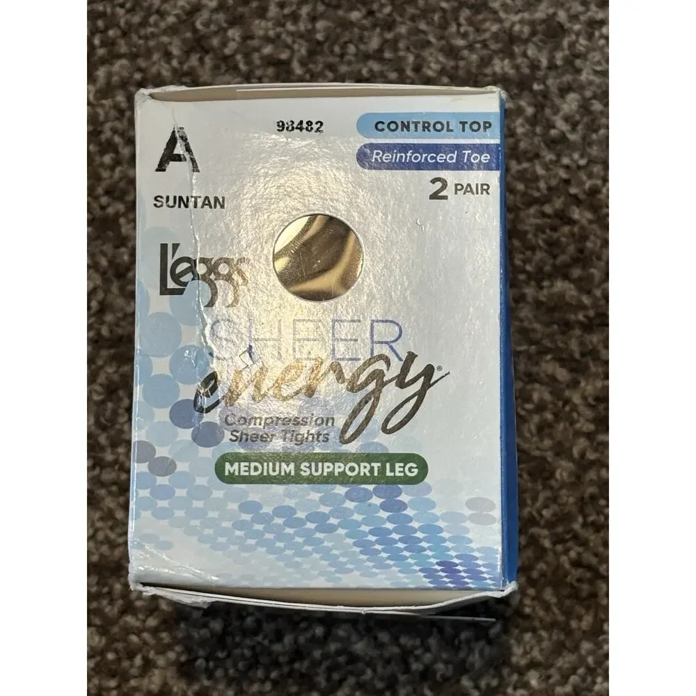 Leggs Open Box 2 Pair. Sheer Energy Size A Med Support Leg. Sheer Panty. Sheer
